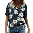 thumbnail image 1 of Camiseta informal para mujer con estampado floral y cuello en V, manga corta, jersey, blusa, tops Fridja  bn6054, 1 of 5