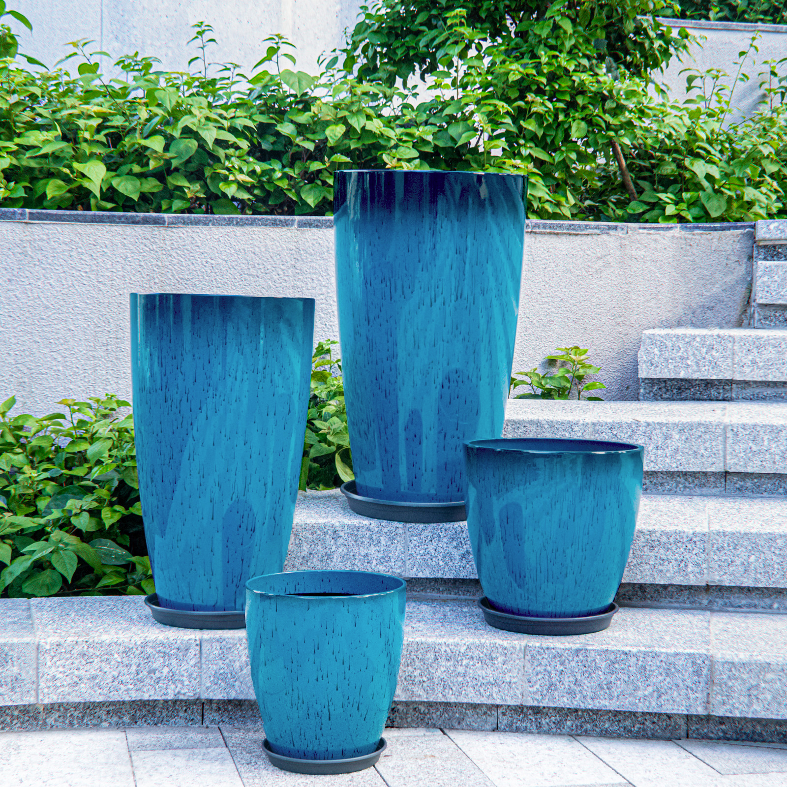 Fiason 4-Pack Tall Planters Blue Graduated 10-24 In photo 6