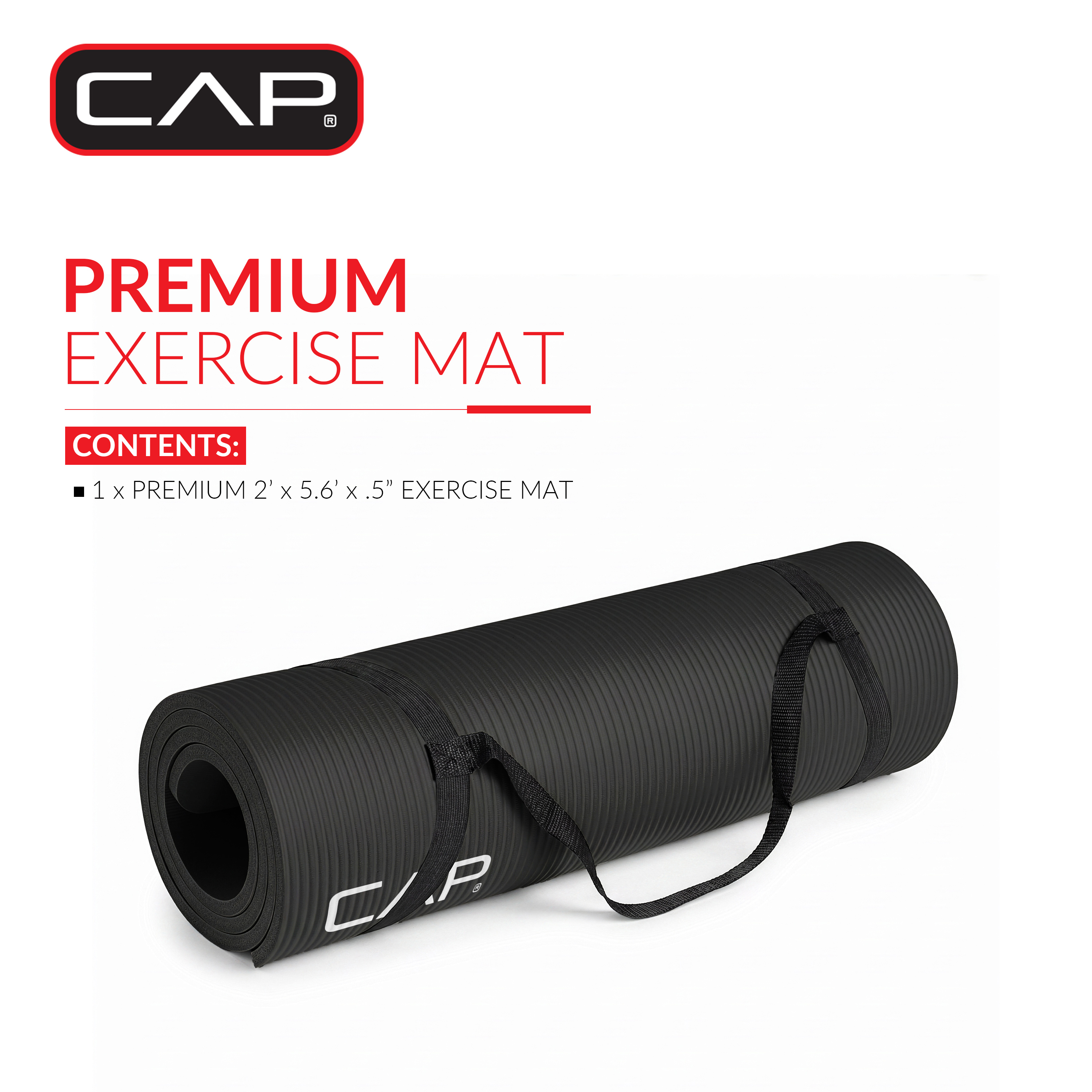 CAP 1/2" Thick Yoga and Exercise Mat, Black photo 2