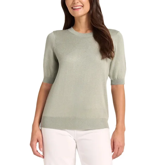 Matty M Women's Crew Neck Wool Short Sleeve Sweater Top Sage S