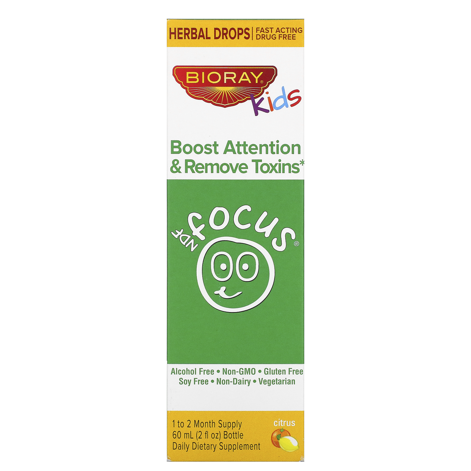 Bioray Kids, NDF Focus, Boost Attention & Remove Toxins, Citrus , 2 fl oz. 60 ml