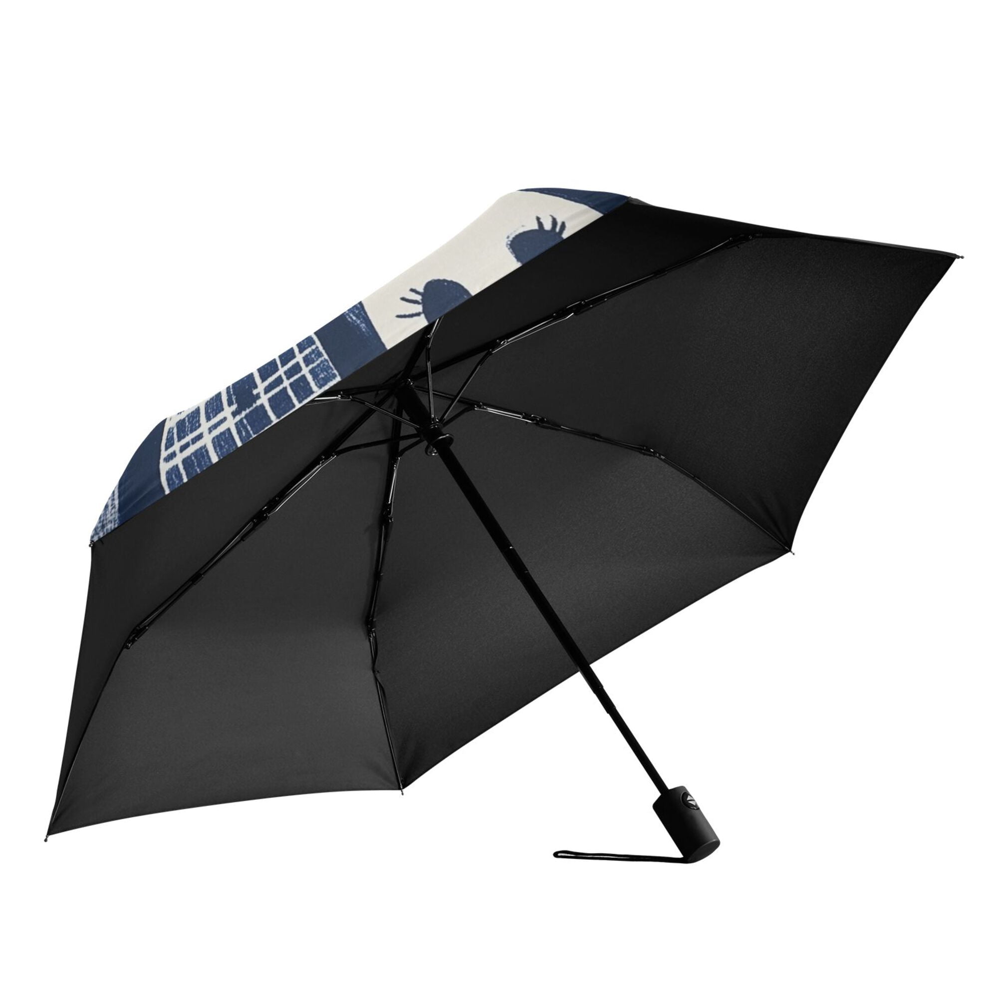 FORMRS Travel Umbrella Folding Auto Open Close Windproof Rain UV Protection, Blue Cats and Hearts