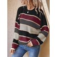 thumbnail image 6 of Striped Knit Sweater for Women Fall Winter Casual Trendy Crewneck Pullover Color Block Sweaters Y2k Tops, 6 of 9