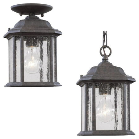 Sea Gull Lighting 60029-746 Outdoor Pendant With Clear Beveled Shades, Oxford Bronze Finish