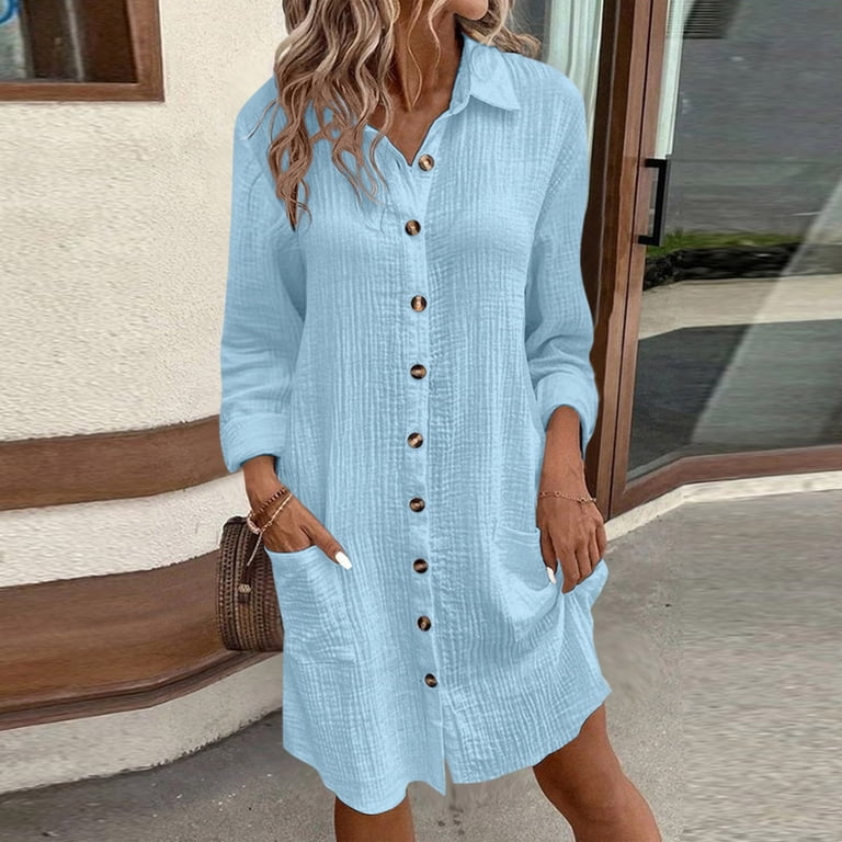 HJYCHN Stylish Women's Everyday Comfort Flowy Button Down Tunic Shirt Dress  for Effortless Casual Wear Black M