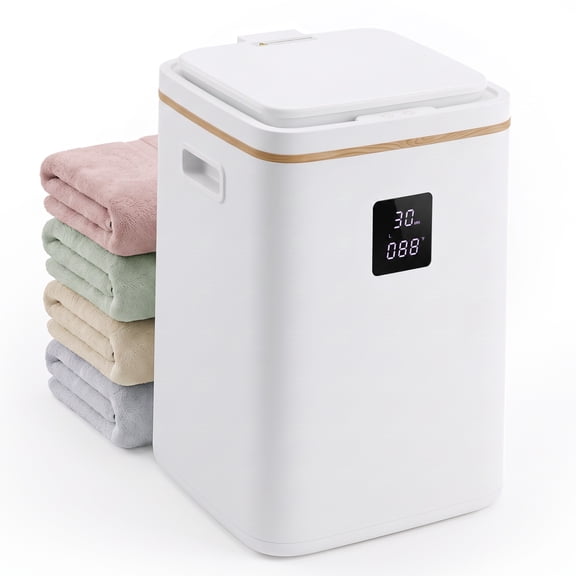 SHOUFTW 23L Freestanding Heated Towel Warmer for Bathroom, Luxury Towel Warmer with Stainless Steel Interior, 20/40/60 Min Timer, Auto Shut-Off for Towels, Robes & Blankets, Light Wood