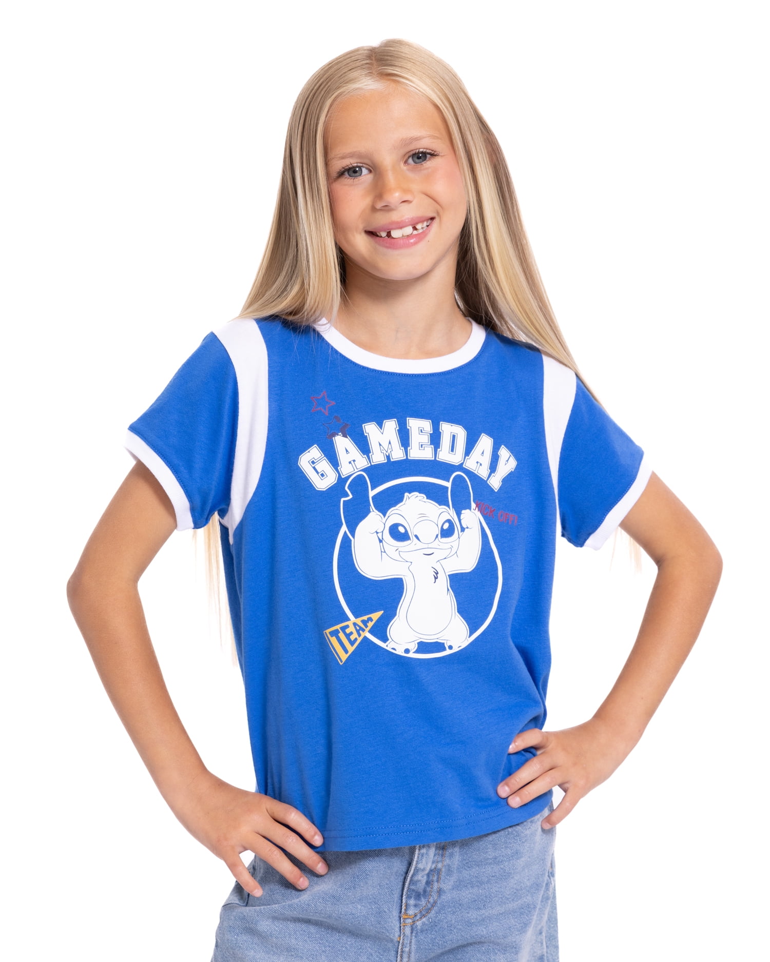Stitch Girls Graphic Game Day Tee with Short Sleeves, Sizes 4-16