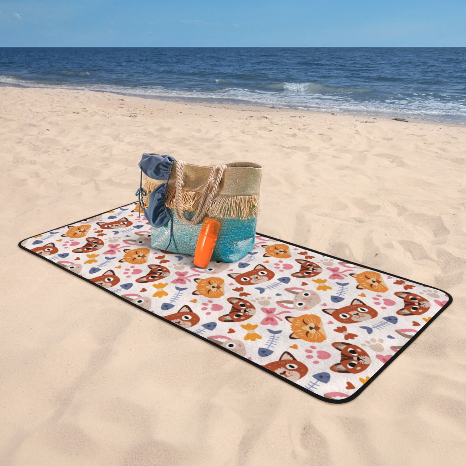 Cotton Bath Towels for Bathroom - Abstractcartoon Cute Cat Face Microfiber Quick Dry Towels for Body Bath Sheets, Personalized Beach Towel, Soft Shower Towels for Travel Home Beach 27*55in