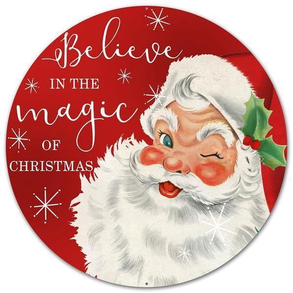 Santa “Believe” Christmas Sign 12" | Round Metal Holiday Wall Decor-AP0129