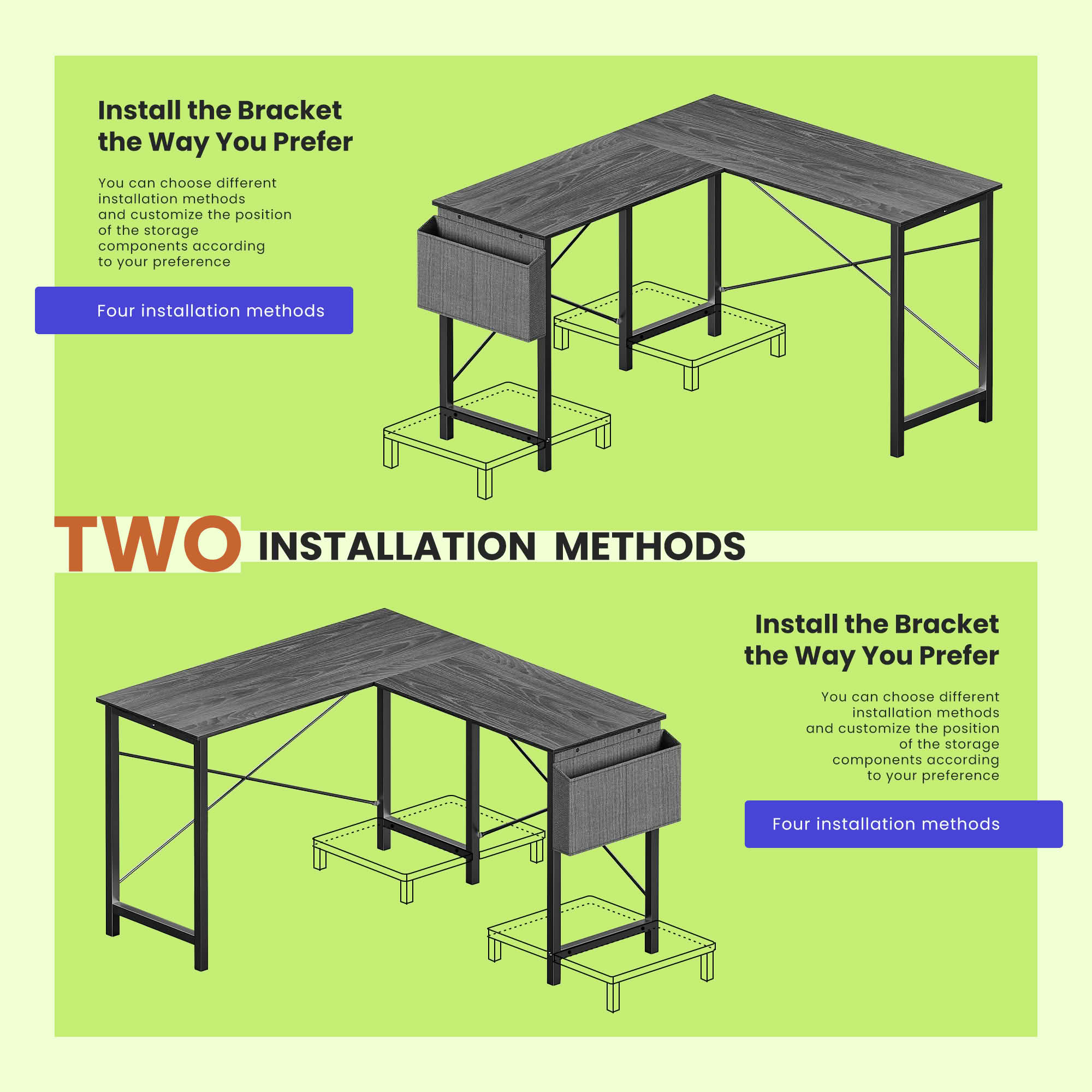 MAYEERTY 49-Inch L Shaped Computer Desk, Corner Gaming Desk with CPU Stand and Side Bag for Home Office Dorm