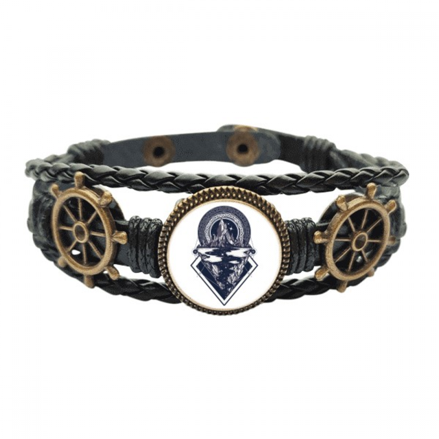 Iceberg cielo estrellado Stream Art patron Pulsera marina tejida en cuero