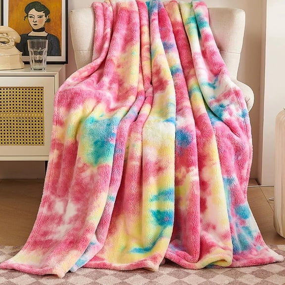 Tie-Dye Colorful Rainbow Throw Blanket Super Soft Flannel Throw Blanket Cozy Fuzzy Plush Throw Blanket Lightweight Warm Throw Blanket for Couch Sofa Bed 60" X 80"