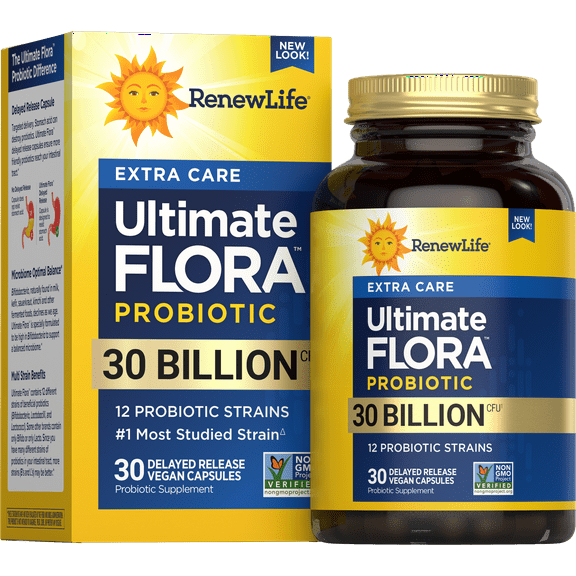 Renew Life Extra Care Digestive Adult Probiotic, Unisex, 30 Billion CFU, 12 Strains, 30 Count