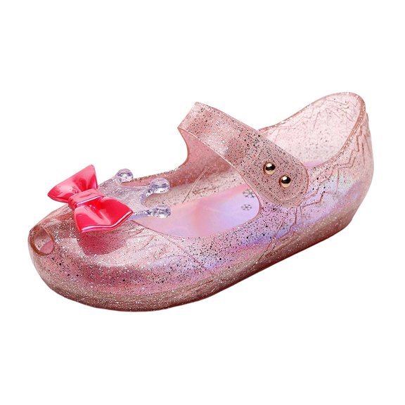 LIIPEE Girls Sandals Kids Summer Bow Decoration Hollow Out Soft Sole Bright Jelly Shoes Cute Lightweight Hook And Loop Princess Beach Footwear,4-4.5 Years
