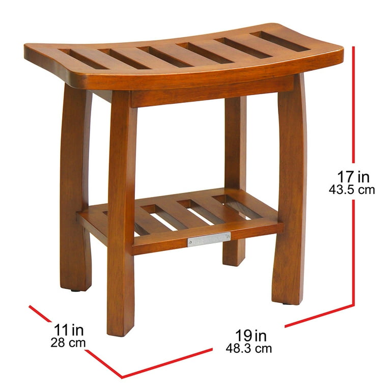 19.01 in. D x 11.02 in. W Solid Wood Spa Shower Bench with Storage Shelf in Teak 19.01 in. D x 11.02 in. W Solid Wood Spa Shower Bench with Storage Shelf in Teak