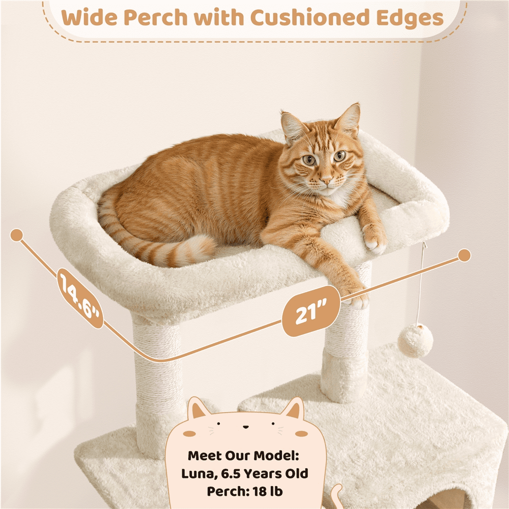 Renwick 54" Tall Multilevel Cat Tree with Hammock Scratching Posts, Beige