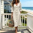 thumbnail image 7 of Edvintorg Midi Dresses for Women Vacation Casual 3/4 Sleeve Button Down Dress Fashion Clothing Womens Sundresses with Pockets, 7 of 7