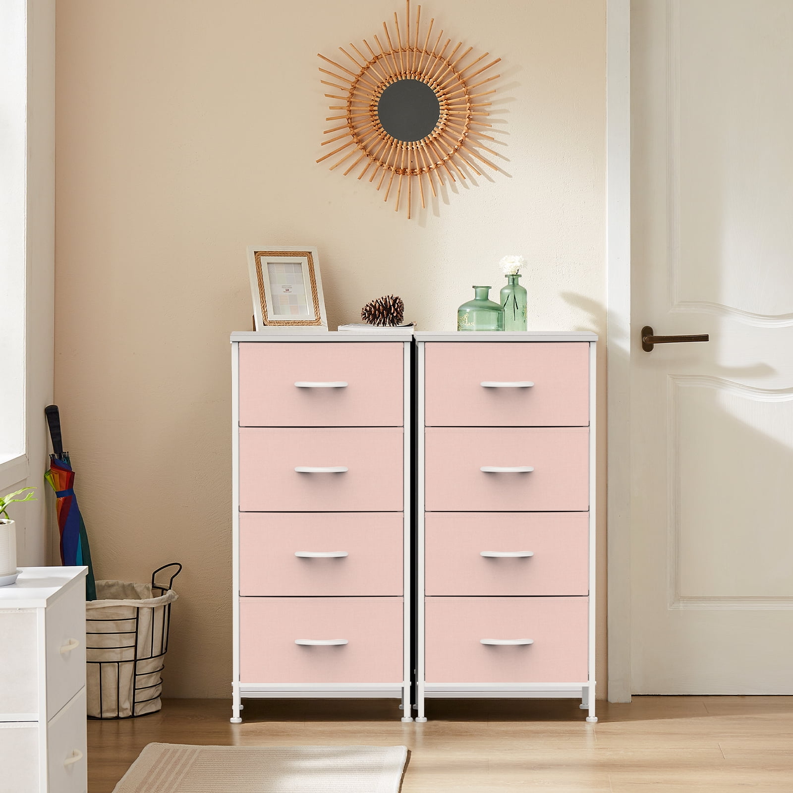 SWEETCRISPY Fabric Dresser With 4 Drawers, Storage Chest For Bedroom, Closet, Living Room, Hallway - Available In Pink