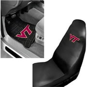 NCAA Virginia Tech 2 pc Front Floor Mats and Virginia Tech Car Seat Cover Value Bundle