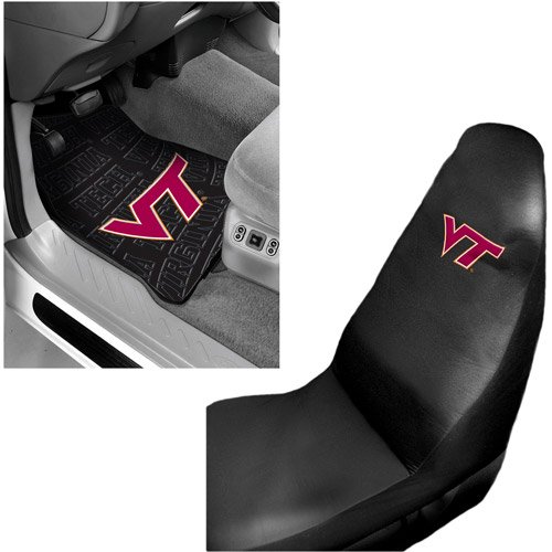NCAA Virginia Tech 2 pc Front Floor Mats and Virginia Tech Car Seat Cover Value Bundle