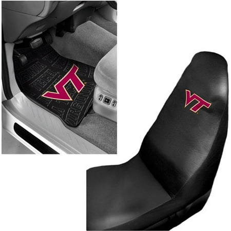 NCAA Virginia Tech 2 pc Front Floor Mats and Virginia Tech Car Seat Cover Value Bundle