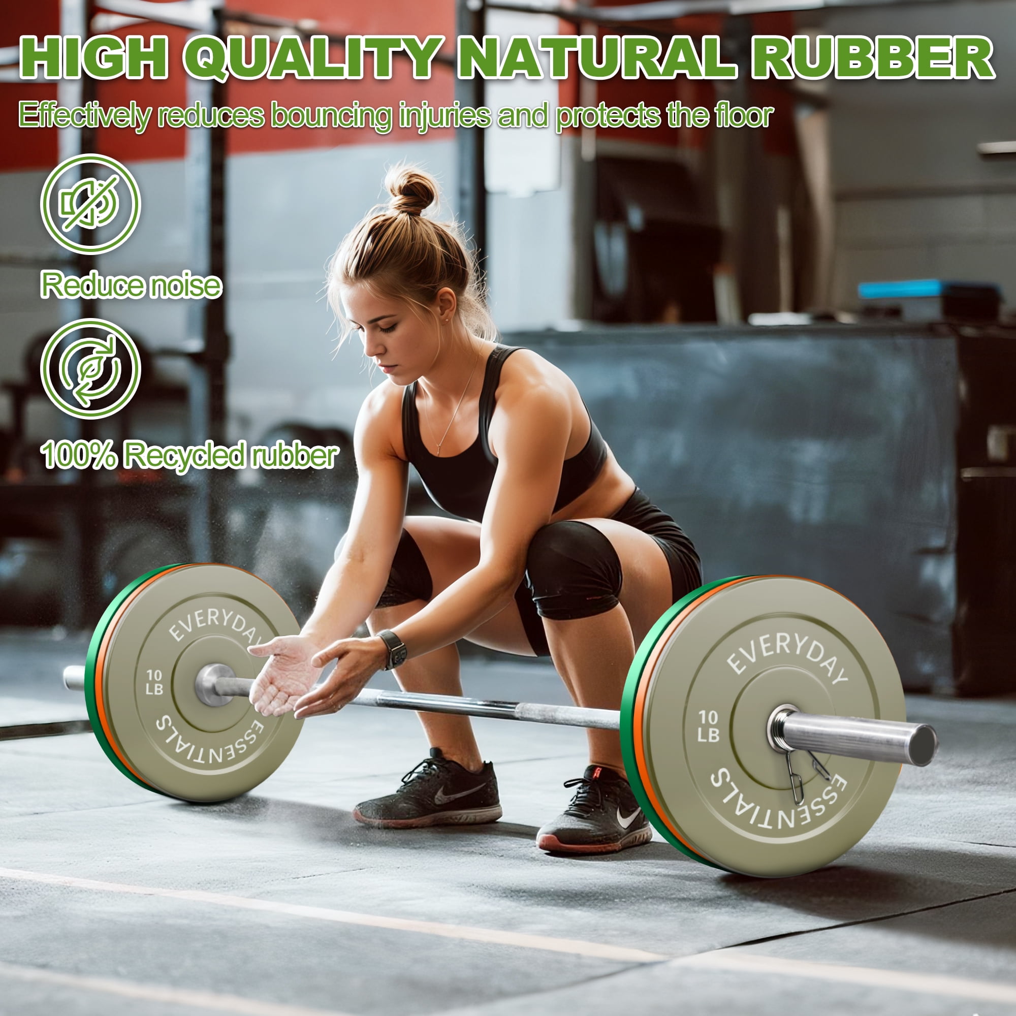 FlexWave 120LB Olympic Bumper Plate Set, Color-Coded 2-Inch Rubber Barbell Weight Plates with Steel Hub for Weightlifting & Home Gym