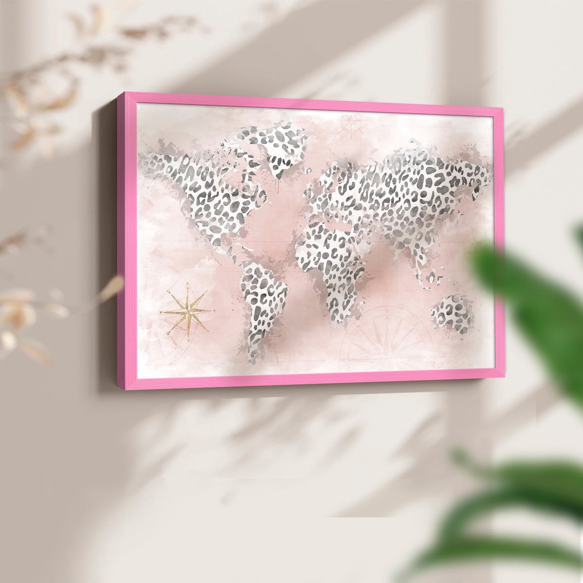 Pink Cheetah Map by Natalie Carpentieri - Restickable Framed Giclée Print
