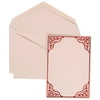 JAM Wedding Invitation Set, Large, 5 1/2 x 7 3/4, Red Ornate Border Set, Red Card with White Envelope, 100/pack