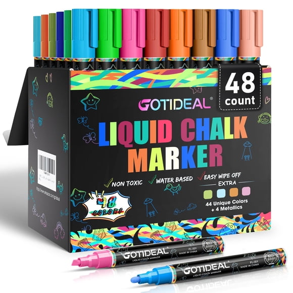 Marcadores de tiza líquida GOTIDEAL, 48 colores, punta reversible de 6 mm