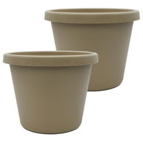 20 Inch Round Prima Planter - Large Plastic Plant Pot with Rolled Rim for Indoor Outdoor Plants Flowers , Sandstone (Pack of 2) 20"