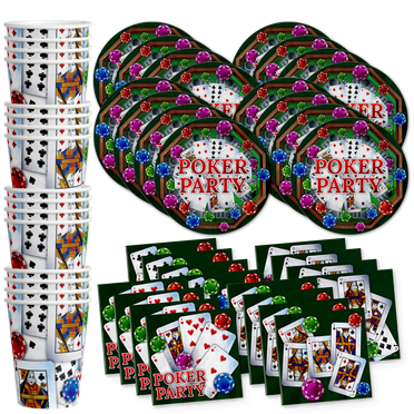 Poker Party Supplies Set Plates Napkins Cups Tableware Kit for 16