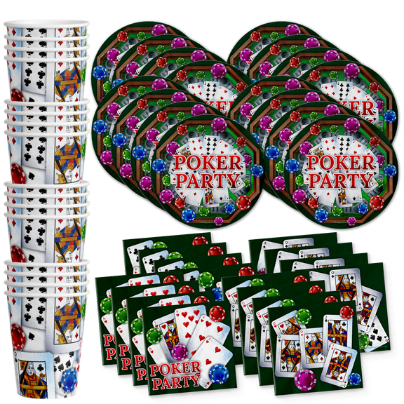 Poker Party Supplies Set Plates Napkins Cups Tableware Kit for 16