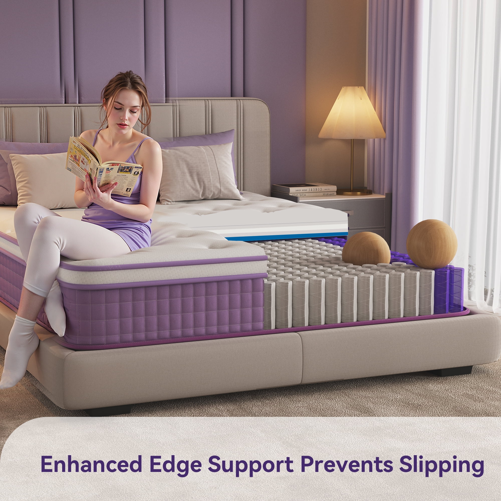 Sailvan Queen Mattress in a Box, Medium Firm Mattress 12in, Hybrid Mattress with Memory Foam, Motion Isolation/CertiPUR-US Certification, Purple