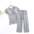 thumbnail image 2 of AJTQTH Summer Nursing Clothes Set for Women Oversized Solid Color Outfits Deep V-Neck Short-Sleeved Tops+Drawstring Straight-Leg Trousers Pregancy Homewear Gray XXL, 2 of 3