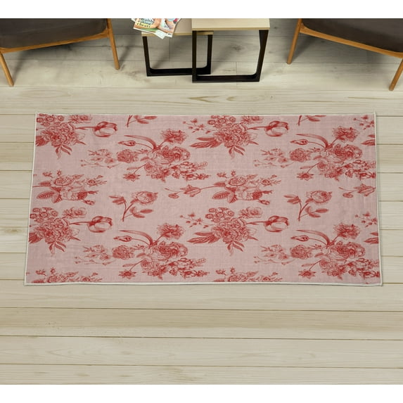 Botanical Decorative Rug, Vintage Floral Pattern Victorian Classic Royal Inspired Plants Modern Art, Quality Carpet for Bedroom Dorm and Living Room, 6 Sizes, Dark Coral, by Ambesonne