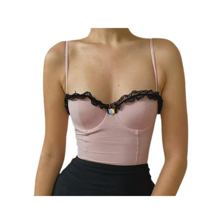 

Coconahedy Women Camisole Top Sleeveless Low-cut Lace Patchwork Slim Fit Summer Party Club Tops