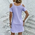 thumbnail image 4 of 2025 Robes de Plage Unies pour Femmes à Col en V Ajourées à Épaules Dénudées pour Femmes Été à Manches Courtes, 4 of 4