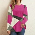 thumbnail image 2 of Casual Tops for Women Round Neck Color Block Striped Long Sleeve Basic T Shirts Spring Fall Fashion Workout Pullover(Hot Pink,M), 2 of 5