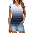thumbnail image 1 of Staron Summer Tops for Women 2025 Striped Ruched Trendy Loose Summer Dressy Shirts Basic Tees V Neck Short Sleeve Tops, 1 of 7