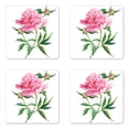 thumbnail image 1 of Watercolor Flower Coaster Set of 4, Vintage Peony Painting Botanical Spring Garden Flower Nature Theme, Square Hardboard Gloss Coasters, Standard Size, Pink White Green, by Ambesonne, 1 of 2