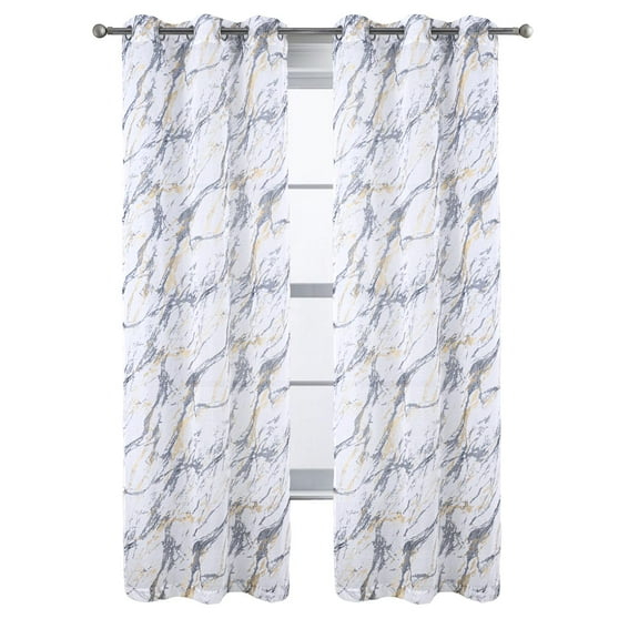 RT Designers Collection Marble Grommet Metallic Sheer Printed Doily Curtain Panel 54" x 84" Grey