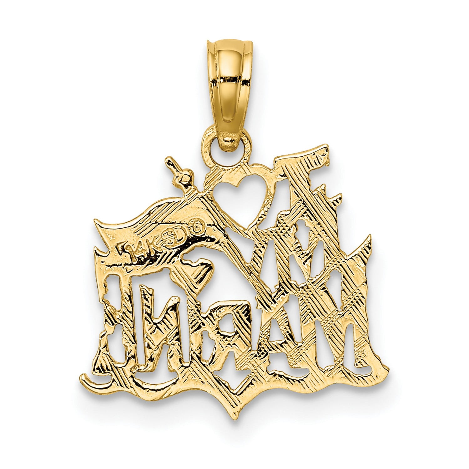 14k Yellow Gold I Love My Marine Words Pendant With Flag And Heart 13x15mm