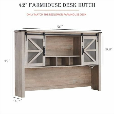 RedLemon 42" Farmhouse Desk Hutch with Sliding Barn Door and Ample Storage/Display Space, Only Match Farmhouse Desk (Light Rustic Oak)