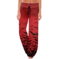 thumbnail image 2 of Halloween Glowing Pumpkin Print Wide Leg Pants for Women, 1-Pc Drawstring Loose Fit Palazzo Trousers — Soft Breathable Lounge Bottoms & Halloween Pajama Pants Red XXL, 2 of 6