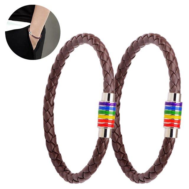 2 Pcs Bracelet en Cuir pour Hommes, Bracelet en Cuir de Vachette avec Fermoir Réglable