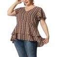 thumbnail image 4 of Agnes Orinda Women's Plus Size Retro Layered Ruffle Hem V Neck Top 3X Red, 4 of 7