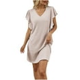 thumbnail image 2 of Taylonsss Womens Solid Color Round Neck Sleeveless Dress with Ruffle SLIM and Pocket Casual Everyday Outfit, 2 of 6