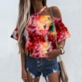 thumbnail image 1 of New Women's Gradient Printed Off Shoulder Short Sleeved Casual T Shirt, 1 of 1