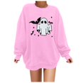 thumbnail image 6 of Halloween Sweatshirt for Women Hoodless Sweatshirt Casual Long Sleeve Graphic Crewneck Pullover Top for Women Pink L, 6 of 7