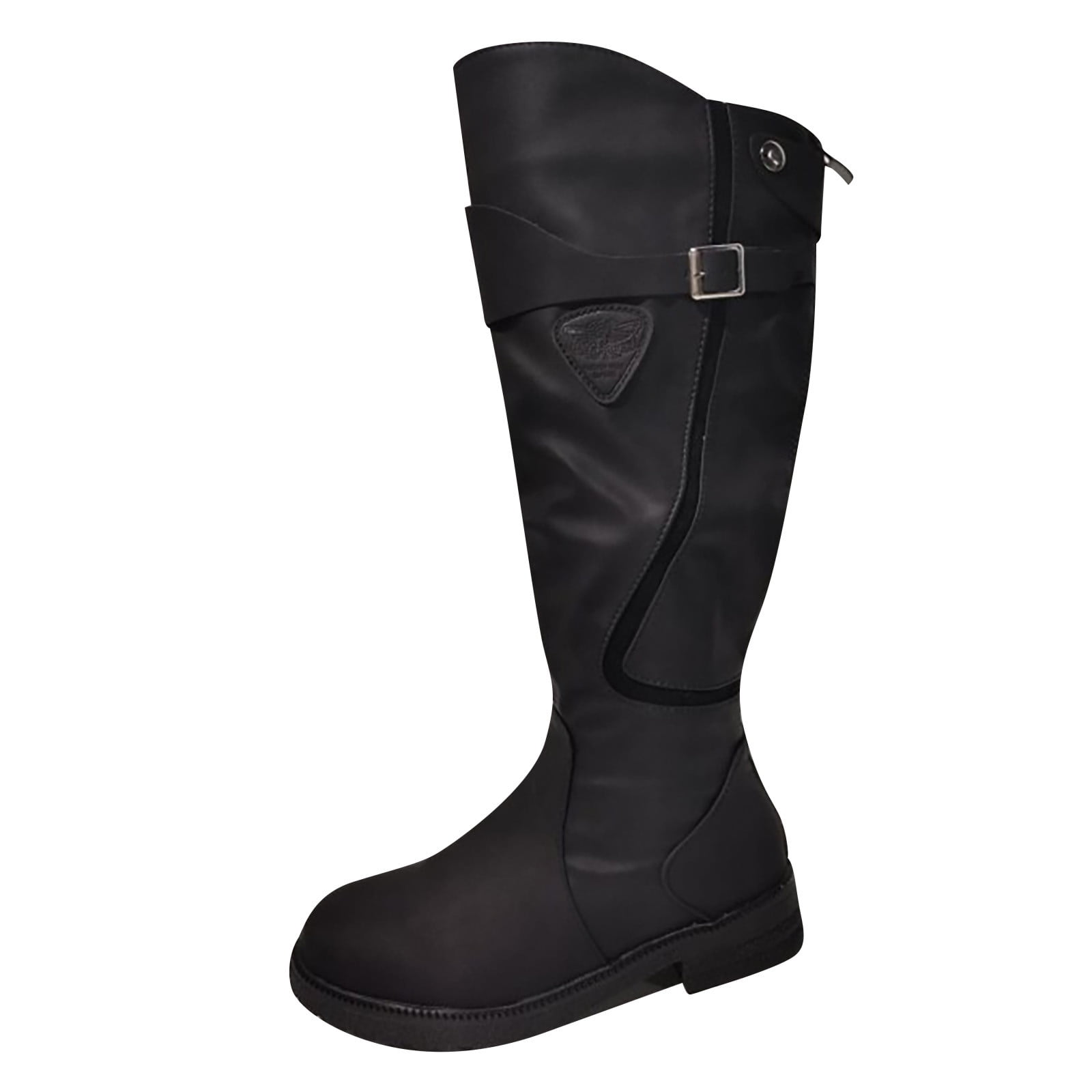Tawop Black Leather Boots For Women, Fashion Riding Boots